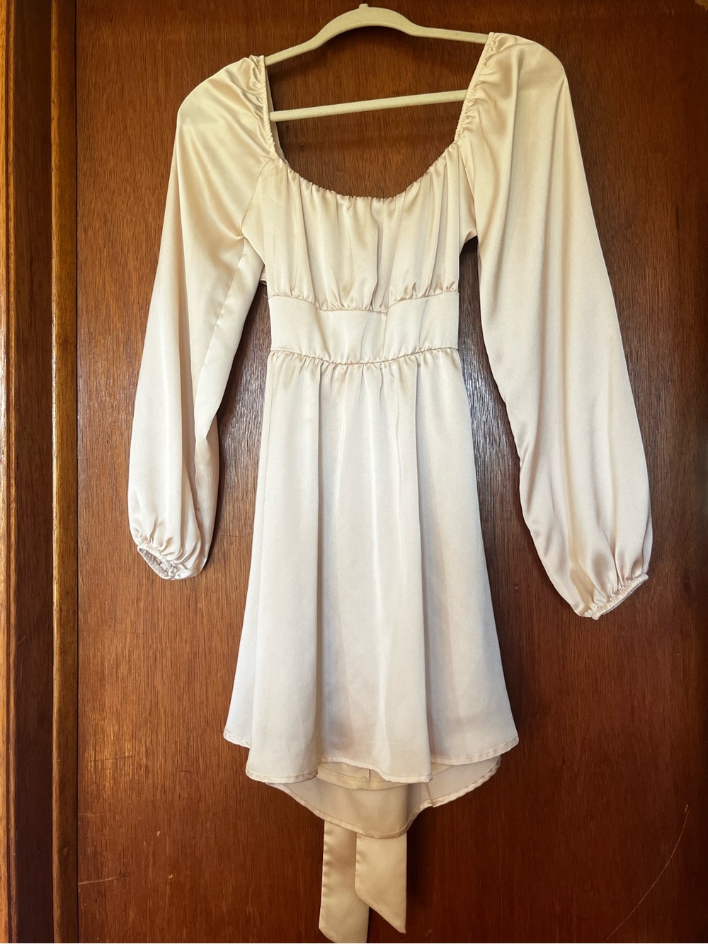 Altar'd State Ivory Long-Sleeve Peasant Mini Dress